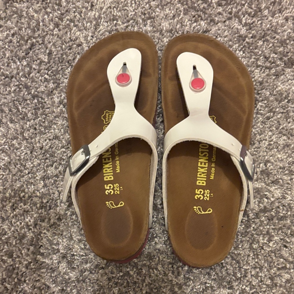 Birkenstock White and Tan Sandals